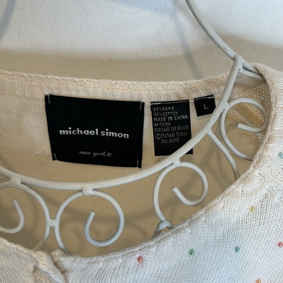 Michael Simon pastel beads floral white sweater - Picture 12 of 12